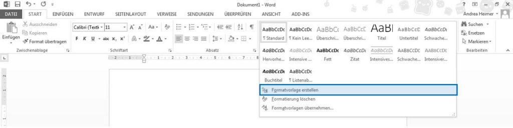 Word Formatvorlagen neu erstellen